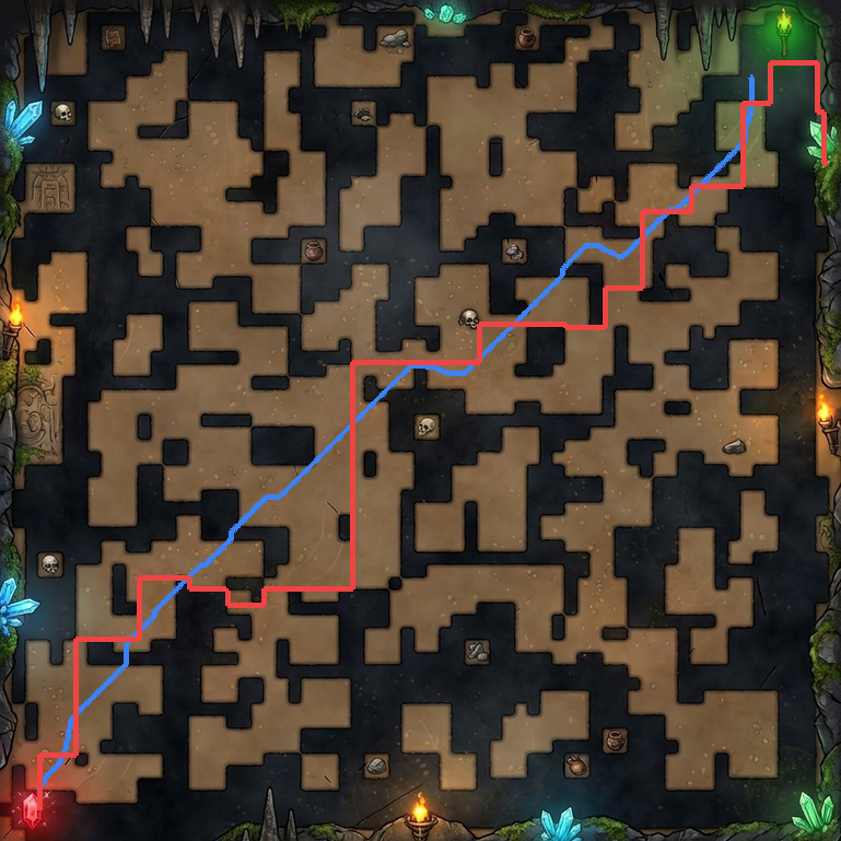 Cave skeleton maze with model paths
