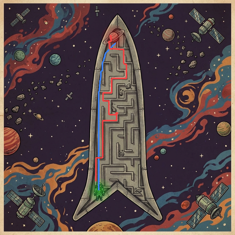 Rocket maze with model paths